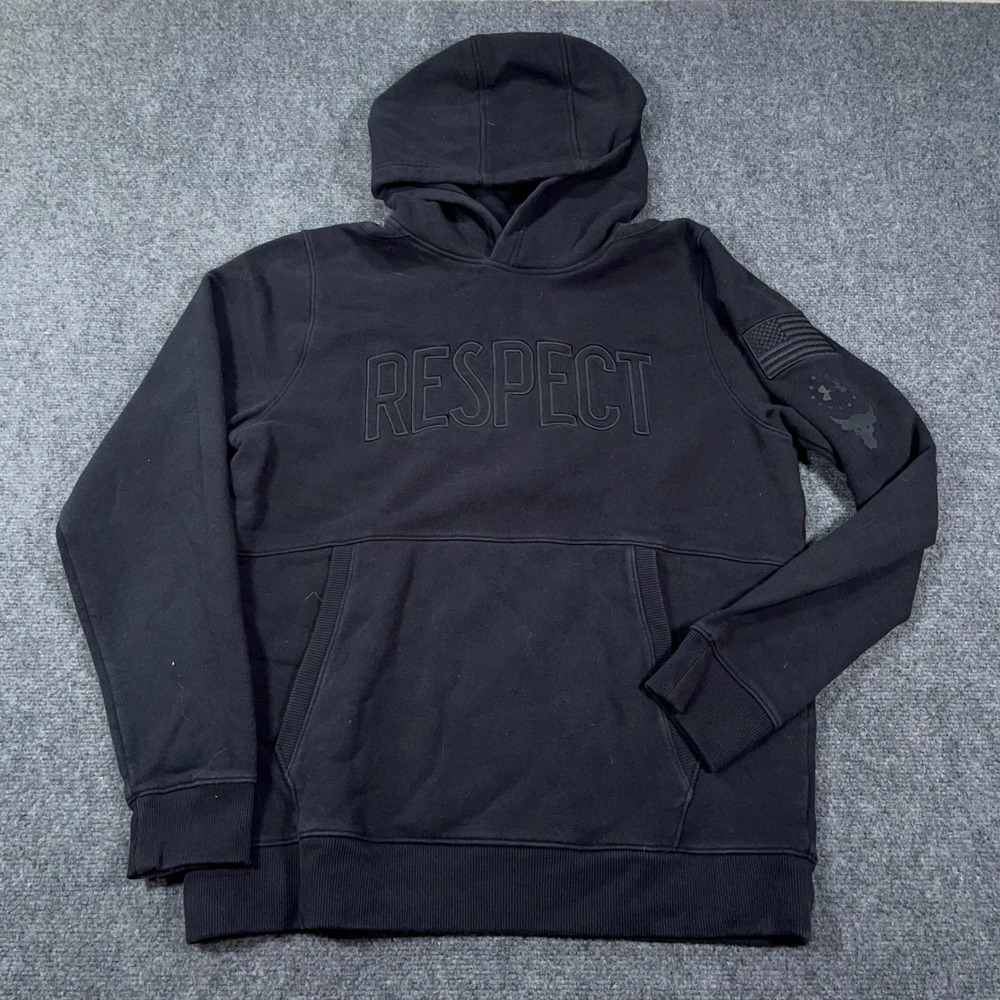 Under Armour Project Rock Respect Hoodie Men Large Fleece Black USA Workout READ